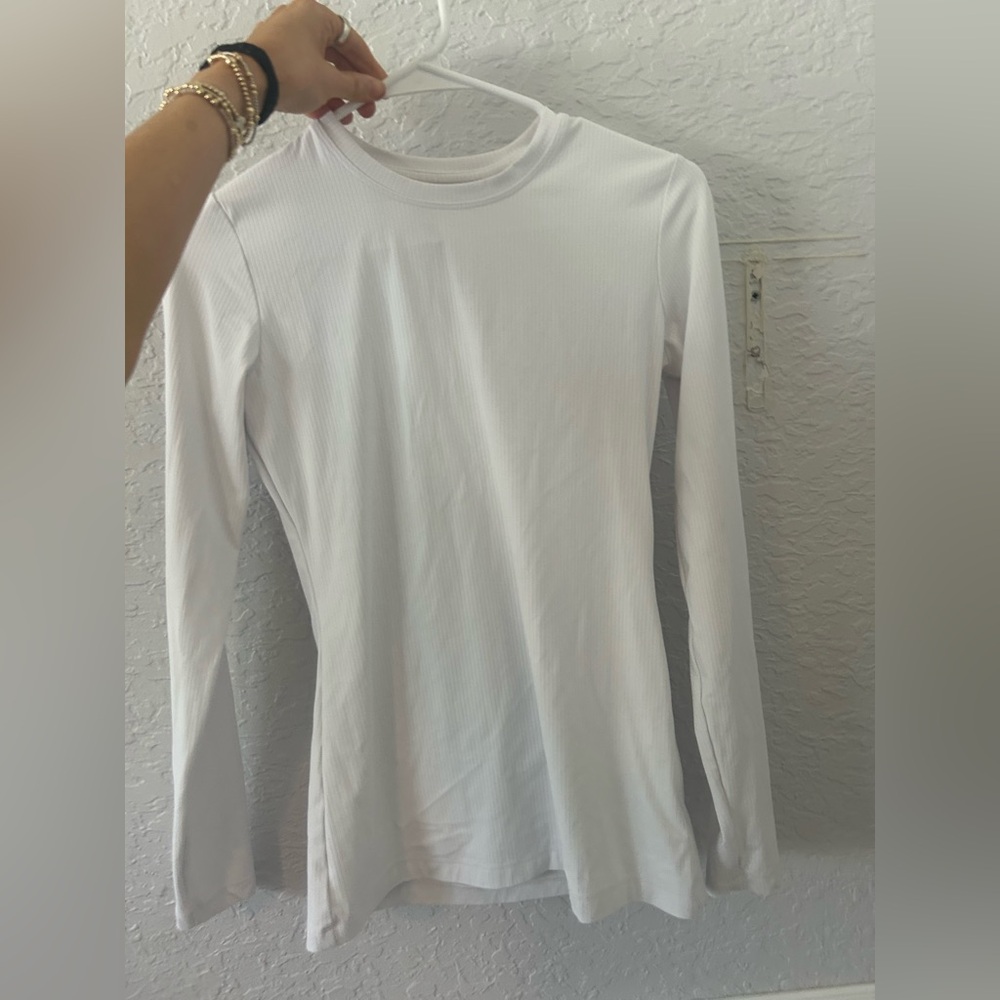 Figs White Ribbed Long Sleeve Top